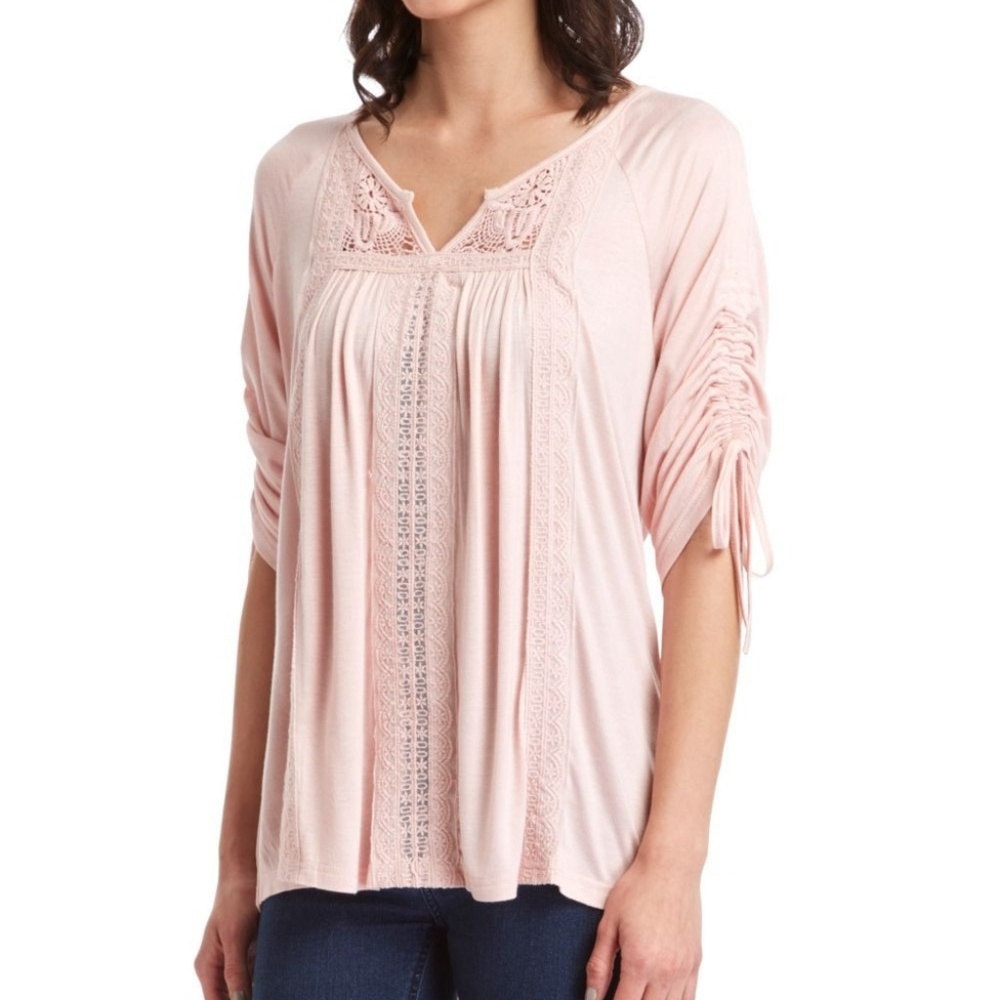 Blush embroidered notch neck blouse